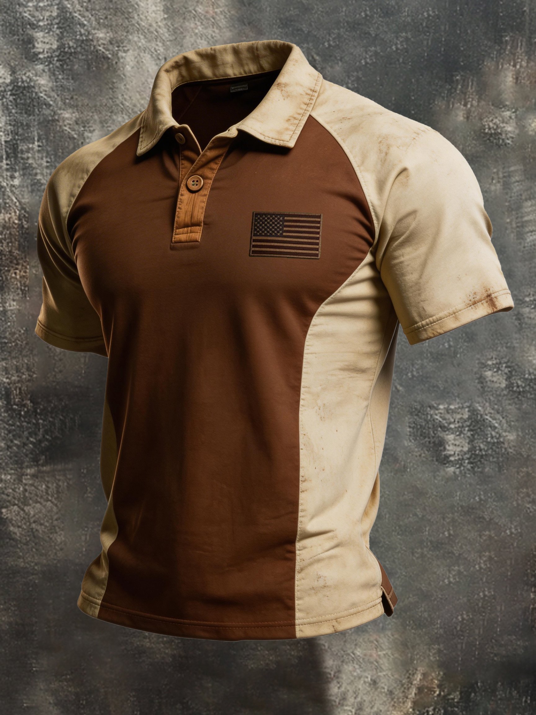 Camisa polo retro Patriotic Color-Block de manga corta para hombre