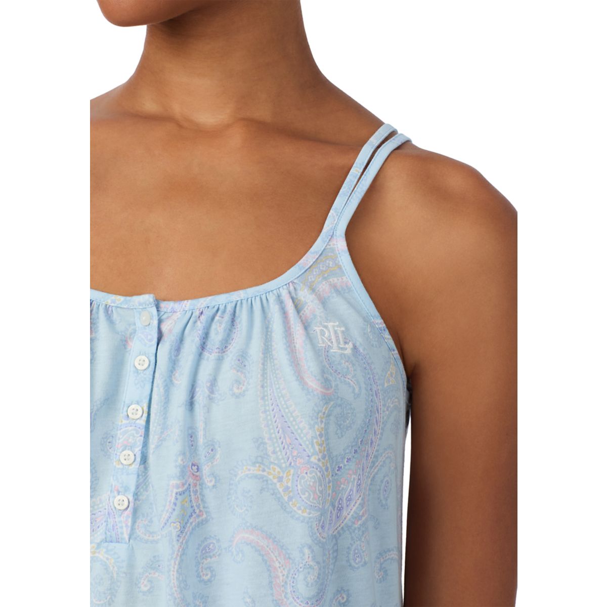 Double Strap Button Neck Nightgown - 3
