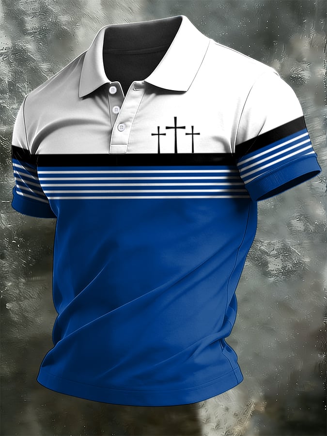 Camisa polo retro Faith casual estampado para hombre