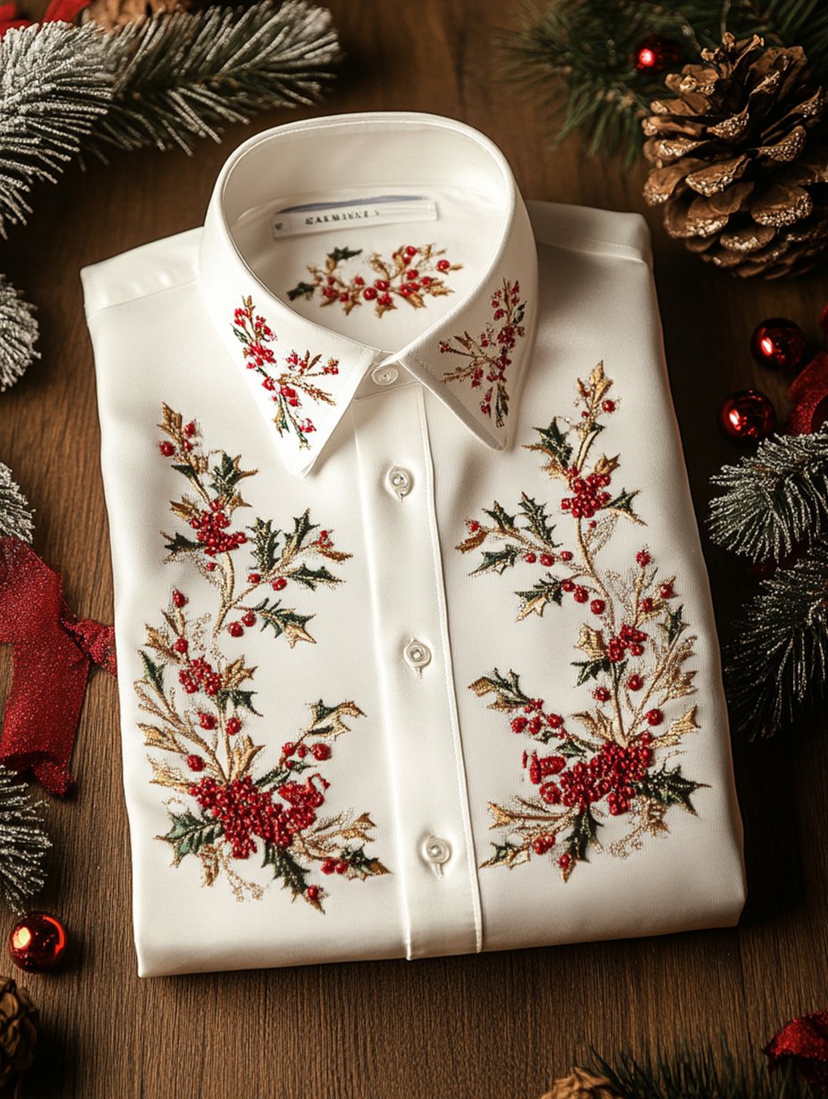 Camisa Christmas de manga larga con botones para hombre