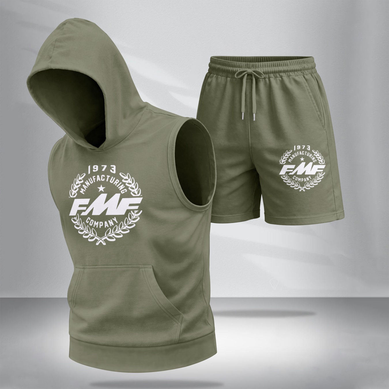 Conjunto de dos piezas : retro-estampado Hooded Vest & shorts — Regular Fit, casual Sporty Style, Sleeveless Top & shorts; Summer Apparel para hombre