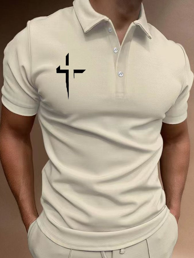 Camisa polo de manga corta Cross casual estampado para hombre