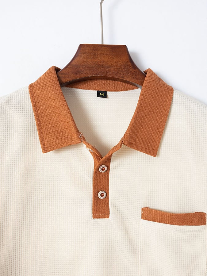 Camisa polo Waffle Fabric de moda casual (With bolsillos) para hombre