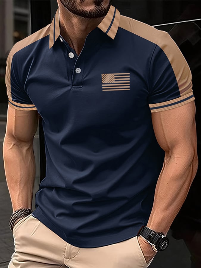 Camisa polo retro Flag estampado para hombre