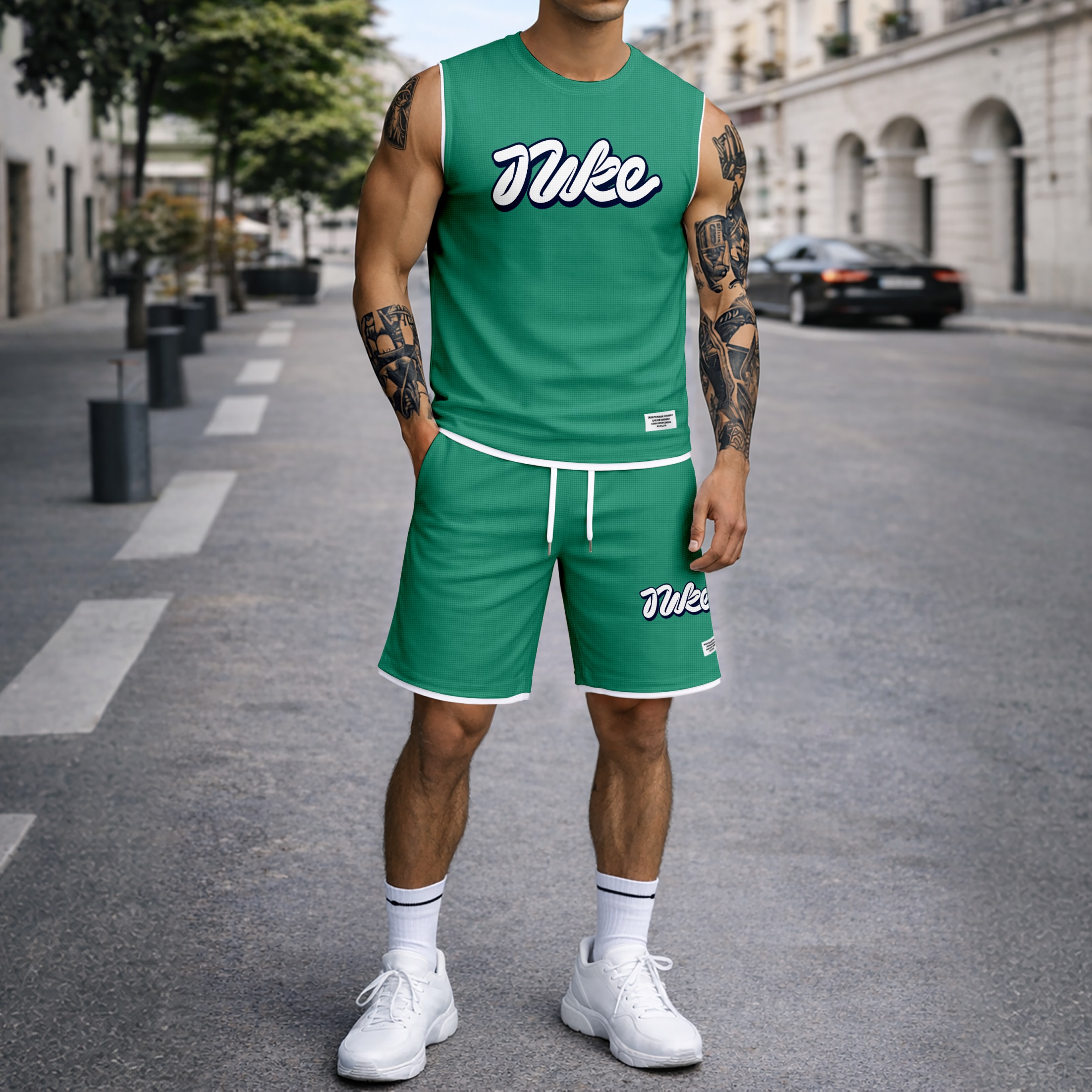 Shorts Graphic Letter Summer Set Sleeveless Tank Top & Matching Outfit, Lightweight casual Streetwear Athletic Set for Everyday & Holiday para hombre