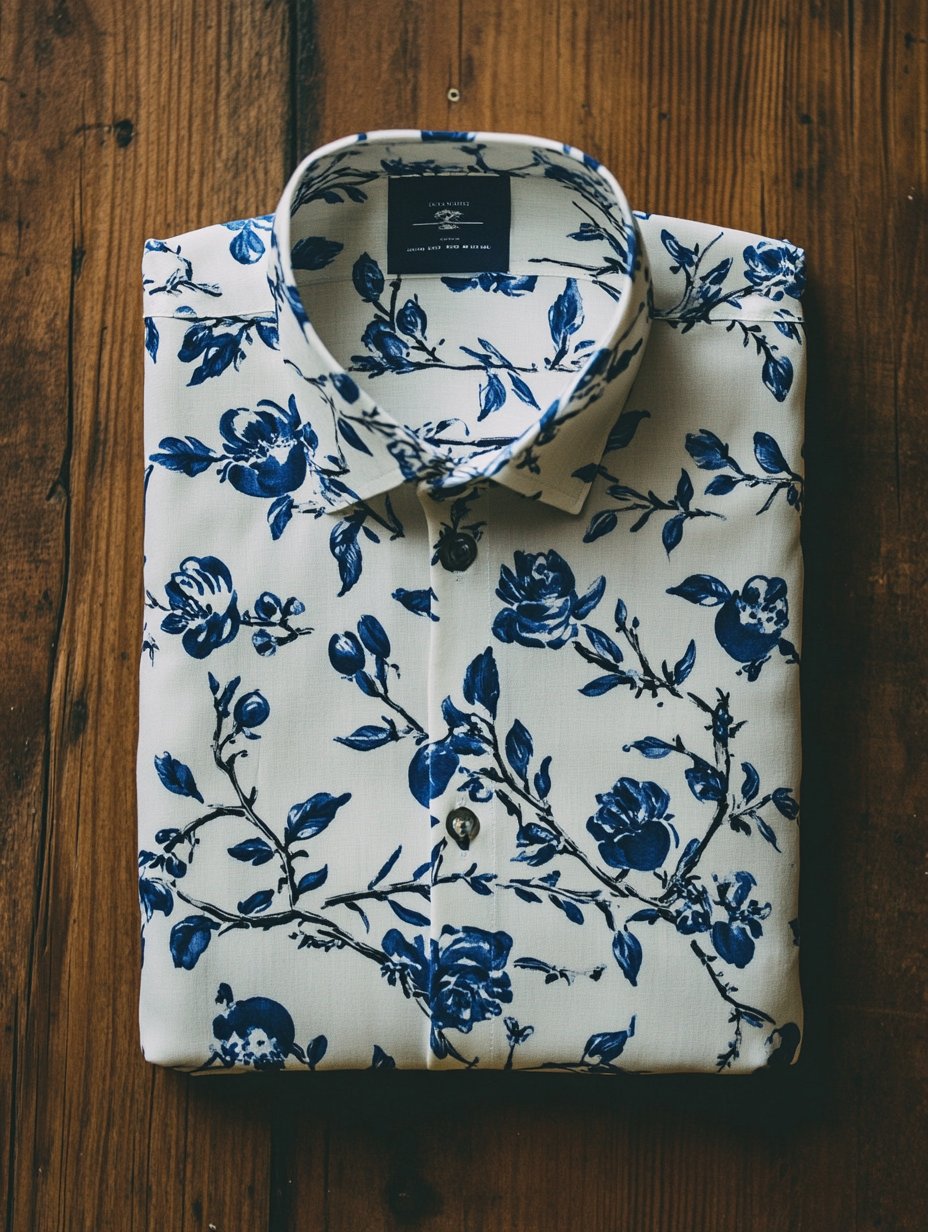 Camisa ejecutivo casual ink painting style floral solapa de manga corta para hombre