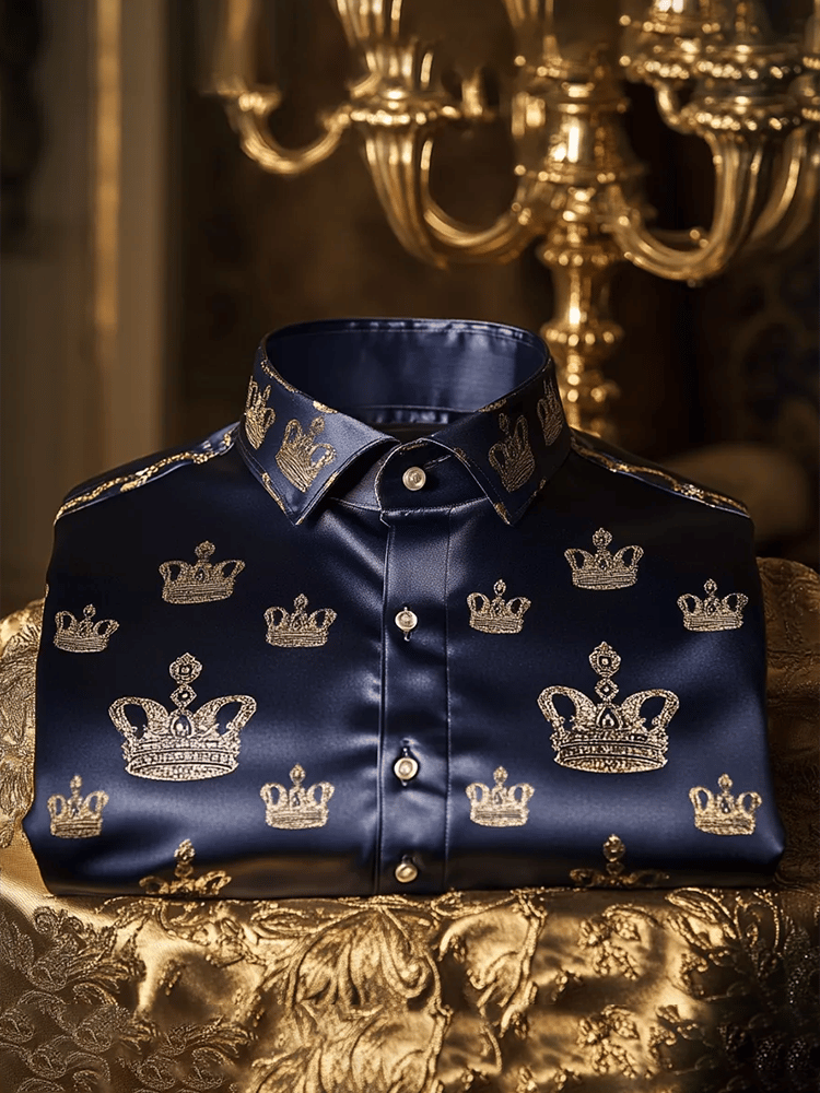 Camisa satén Luxe estampado de manga corta Button para hombre