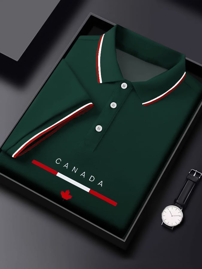 Camisa polo casual Canadian Contrast de manga corta para hombre