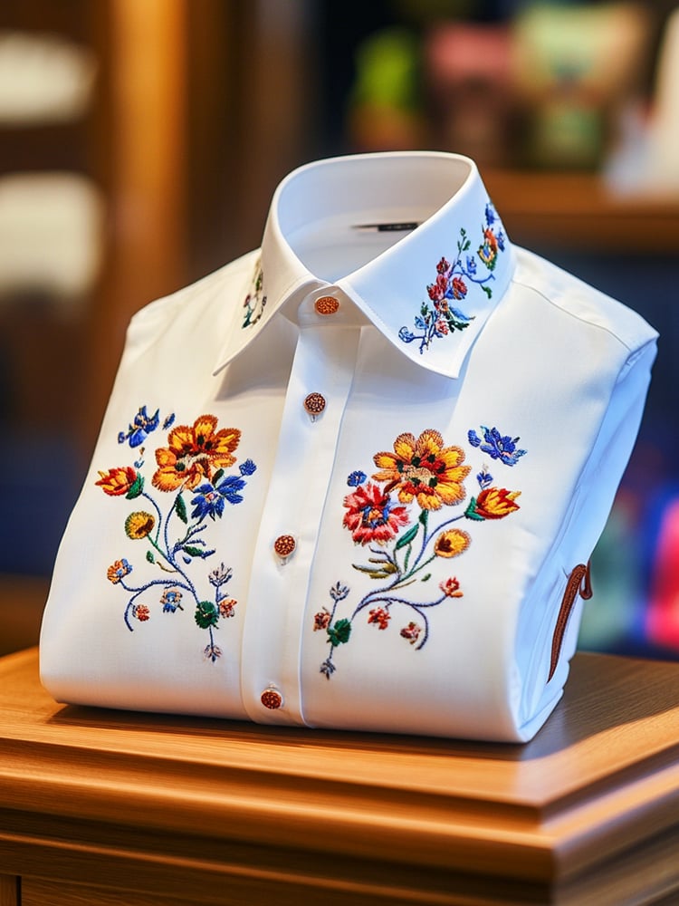 Camisa ejecutivo casual floral solapa de manga corta para hombre