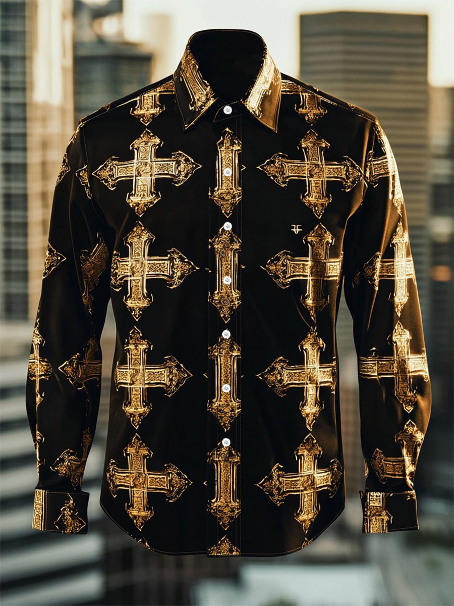 Camisa retro casual Faith ejecutivo de manga larga para hombre