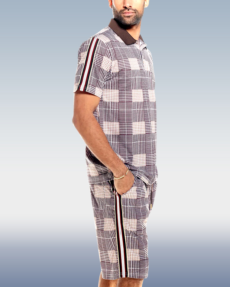 Camisa polo a cuadros 2 Piece shorts Set 001 para hombre