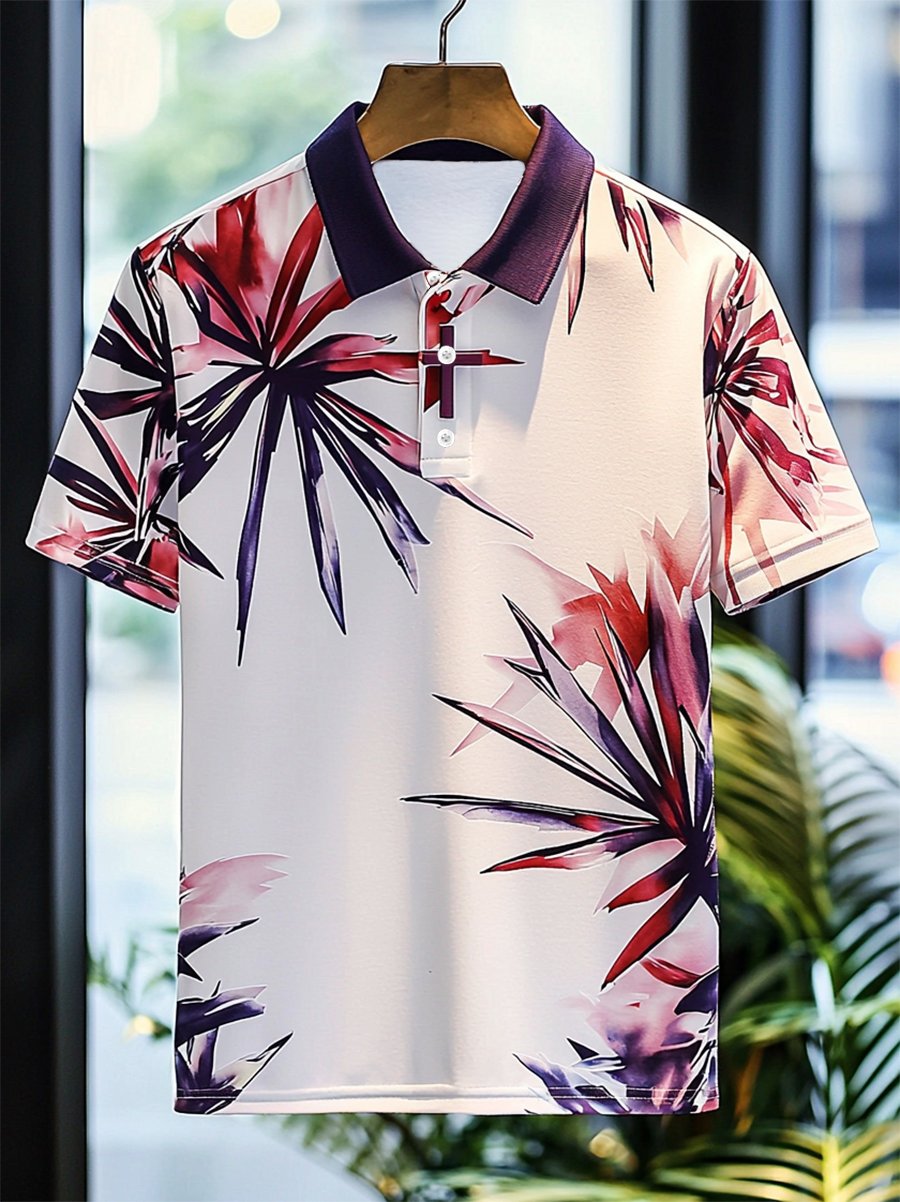 Camisa polo ejecutivo casual Cross estampado Button de manga corta para hombre