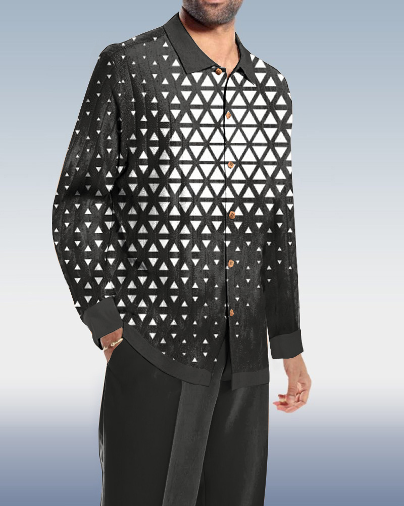 Retro Geometric Art estampado casual Wear de manga larga Suit para hombre