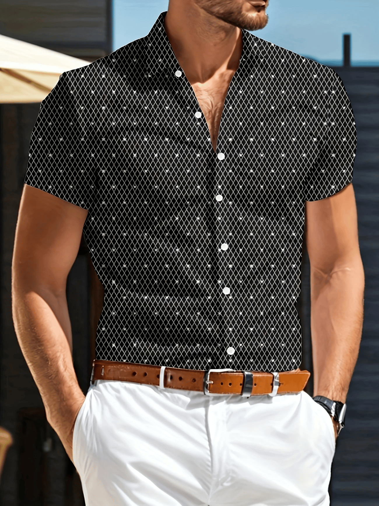 Camisa ejecutivo casual Button de manga corta para hombre