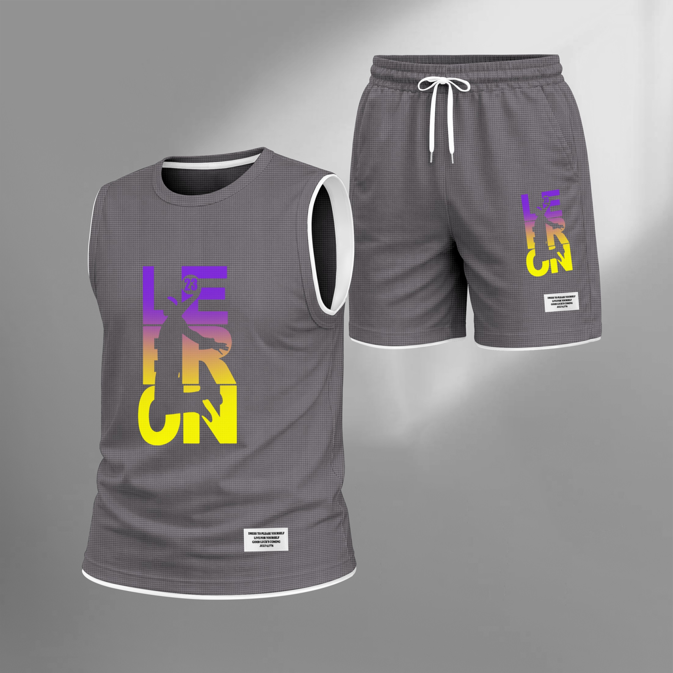 Shorts Basketball Gradient Letter Graphic estampado Summer Set Sleeveless Tank Top & Matching Outfit, Lightweight casual Streetwear Athletic Set for Everyday & Holiday para hombre