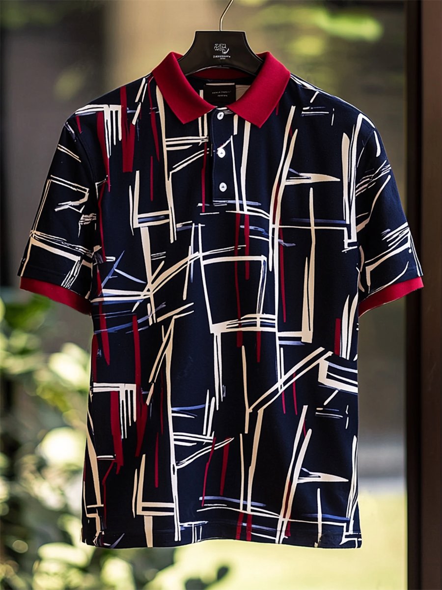 Camisa polo ejecutivo casual Bauhaus estampado Button de manga corta para hombre