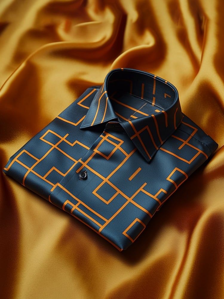 Camisa satén Luxe estampado de manga corta Button para hombre