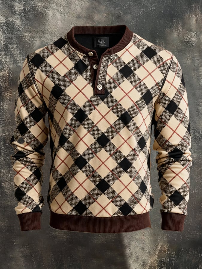 Sudadera retro Colorblock Henley para hombre