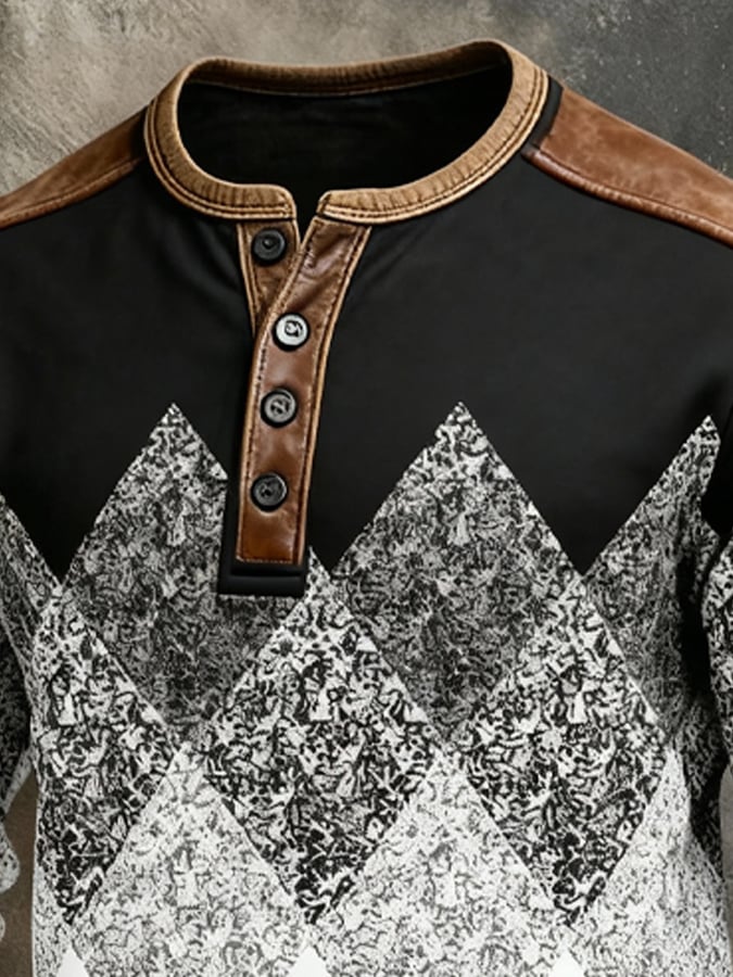 Sudadera vintage-Style Color-Block Comfortable Henley para hombre