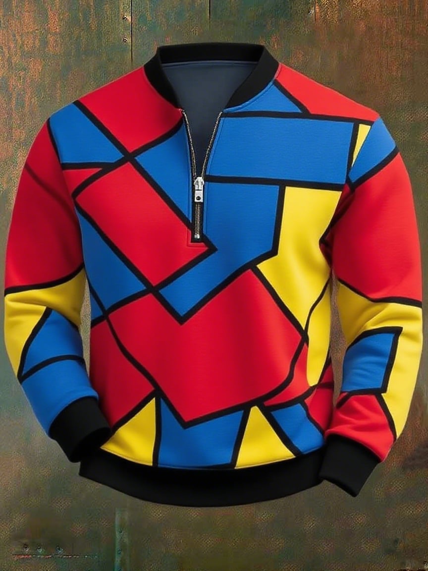 Sudadera casual geométrico en bloques de color estampado para hombre