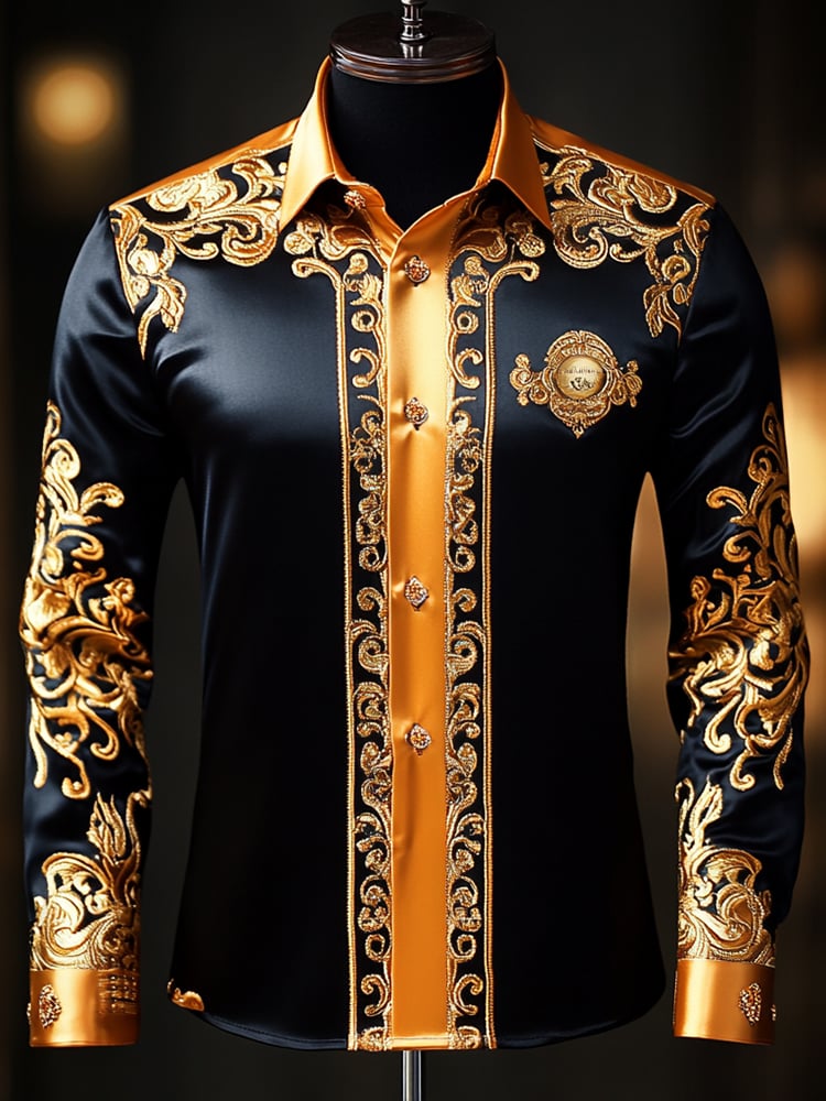 Camisa satén Luxe de manga larga con botones para hombre