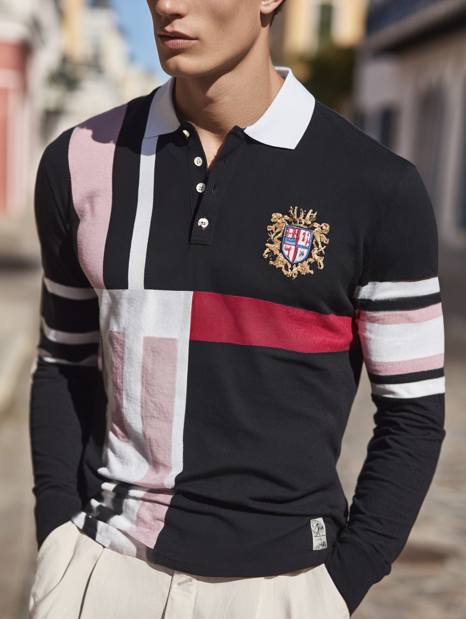 Camisa polo ejecutivo casual Artistic Button de manga larga para hombre