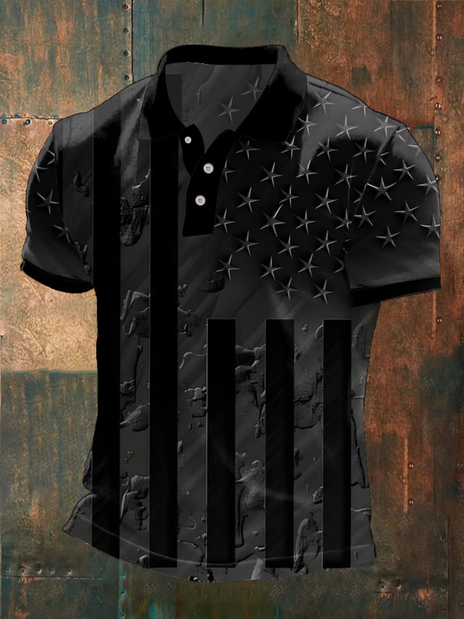 Camisa polo Independence Day 3D estampado solapa Button para hombre