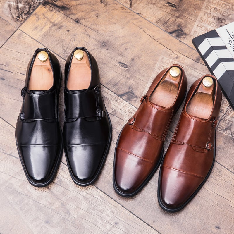 Zapatos ejecutivo casual British Double Buckle cuero
