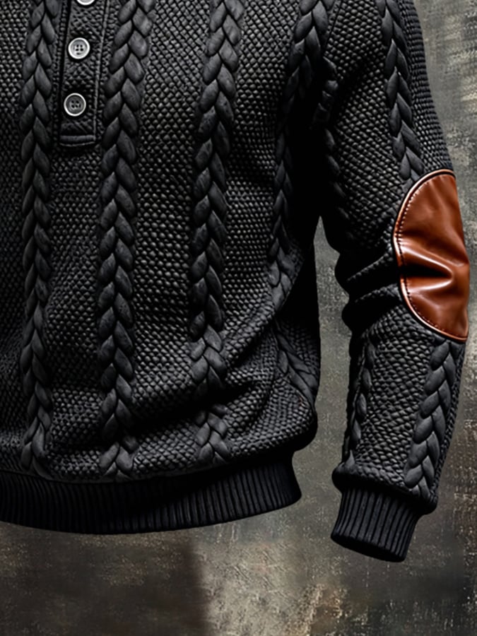 Sudadera vintage-Style texturizado Patchpara trabajo Color-Block de manga larga para hombre
