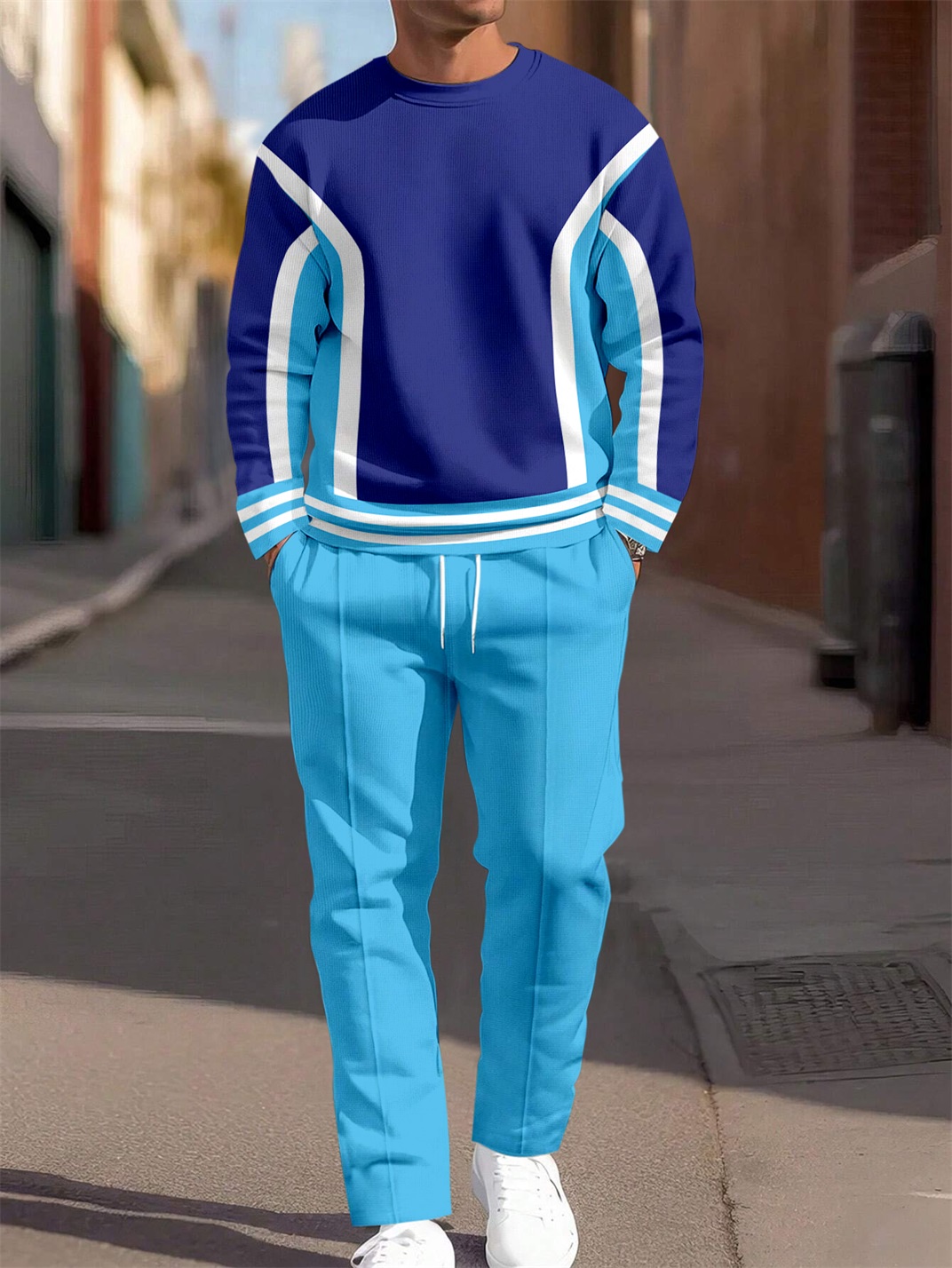 Simple en bloques de coloring Round Neck casual Sports Set 045 para hombre