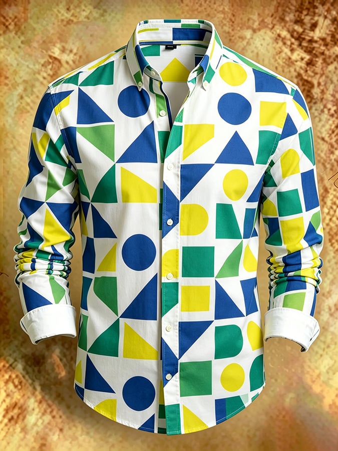 Camisa retro Abstract Art estampado Comfortable ejecutivo Style para hombre