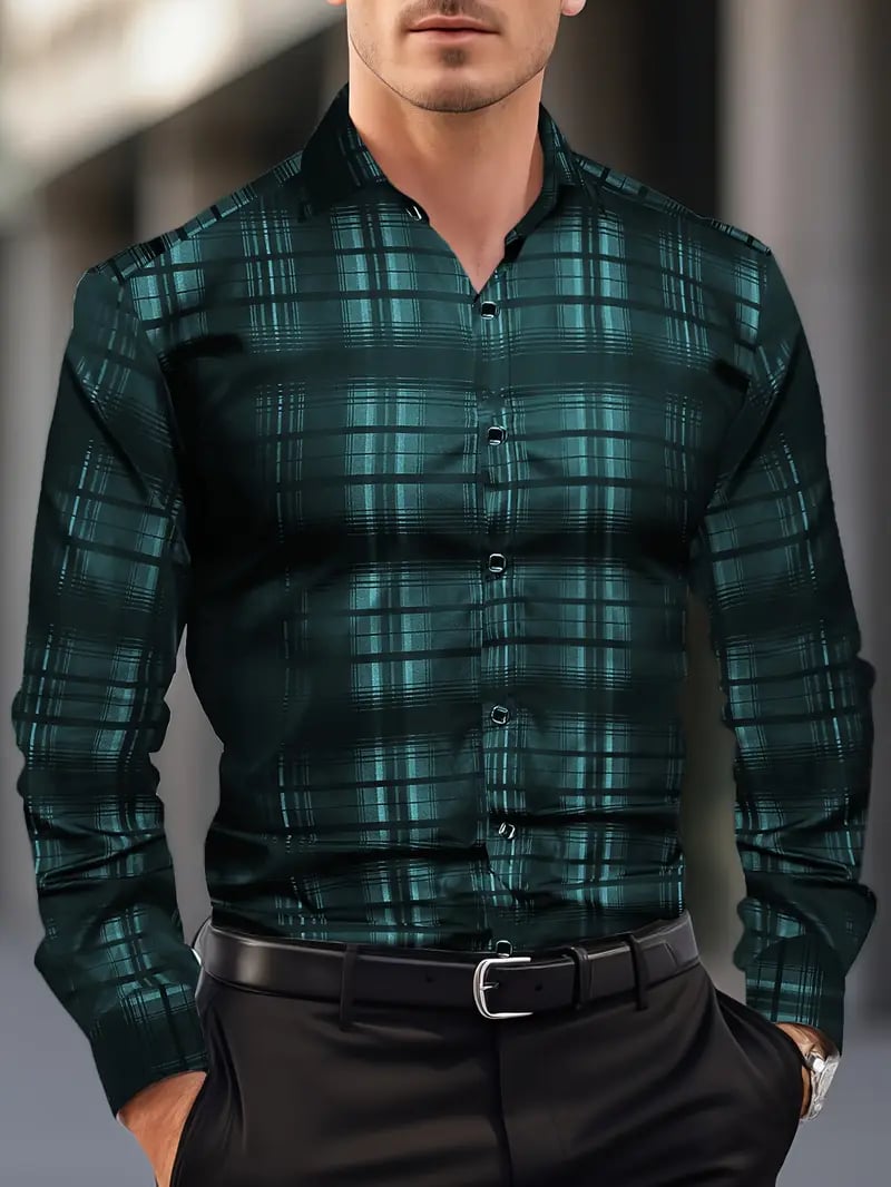 Camisa Street Style ejecutivo casual estampado de manga larga para hombre