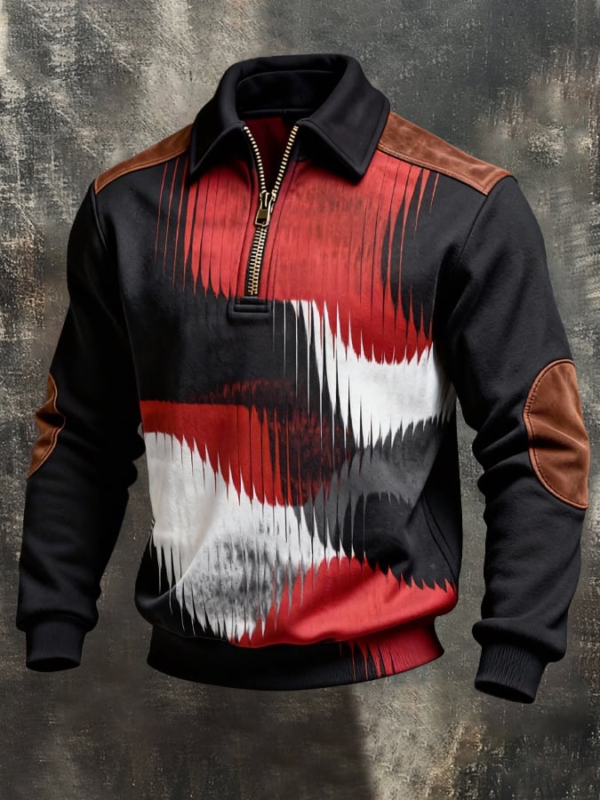 Sudadera retro en bloques de color estampado Color-Blocked con cierre para hombre