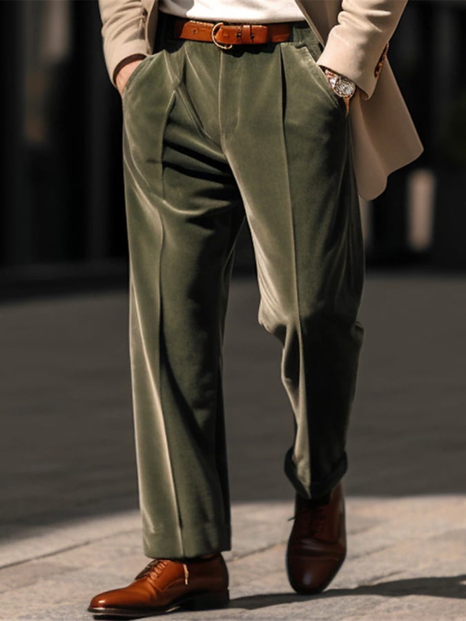 Casual de color sólido terciopelo Straight Trousers para hombre