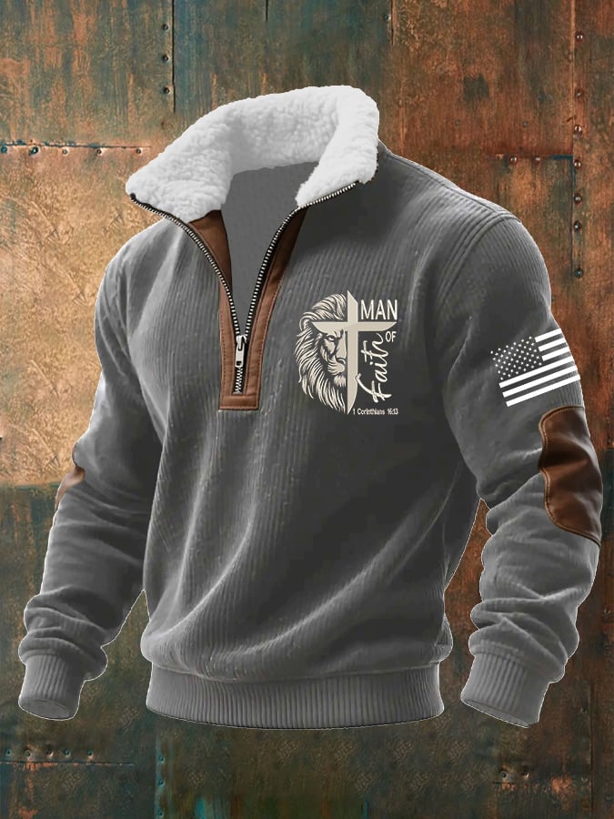 Sudadera Faith estampado tejidoted Fabric cierre Fur cuello de manga larga para hombre