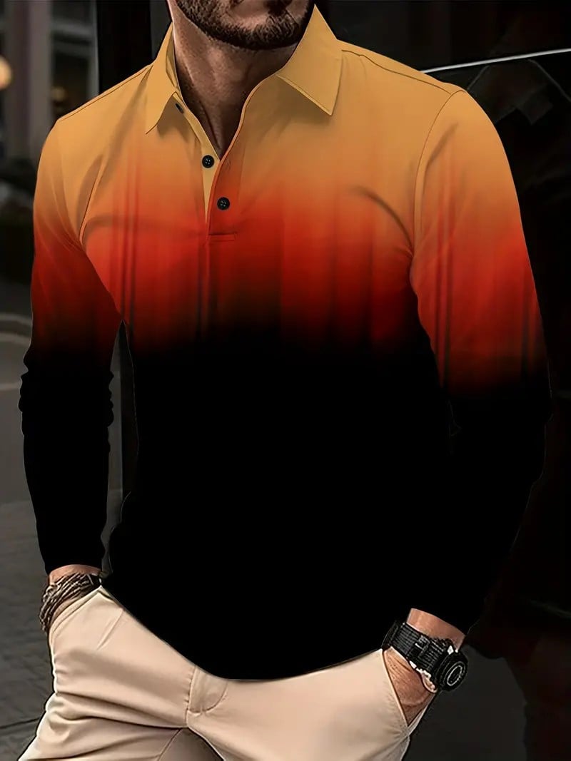 Camisa polo ejecutivo casual a rayas de manga larga para hombre