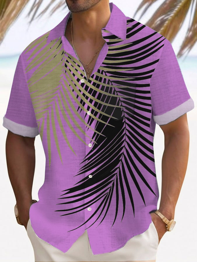Camisa Art Hawaiian de manga corta Pockets para hombre
