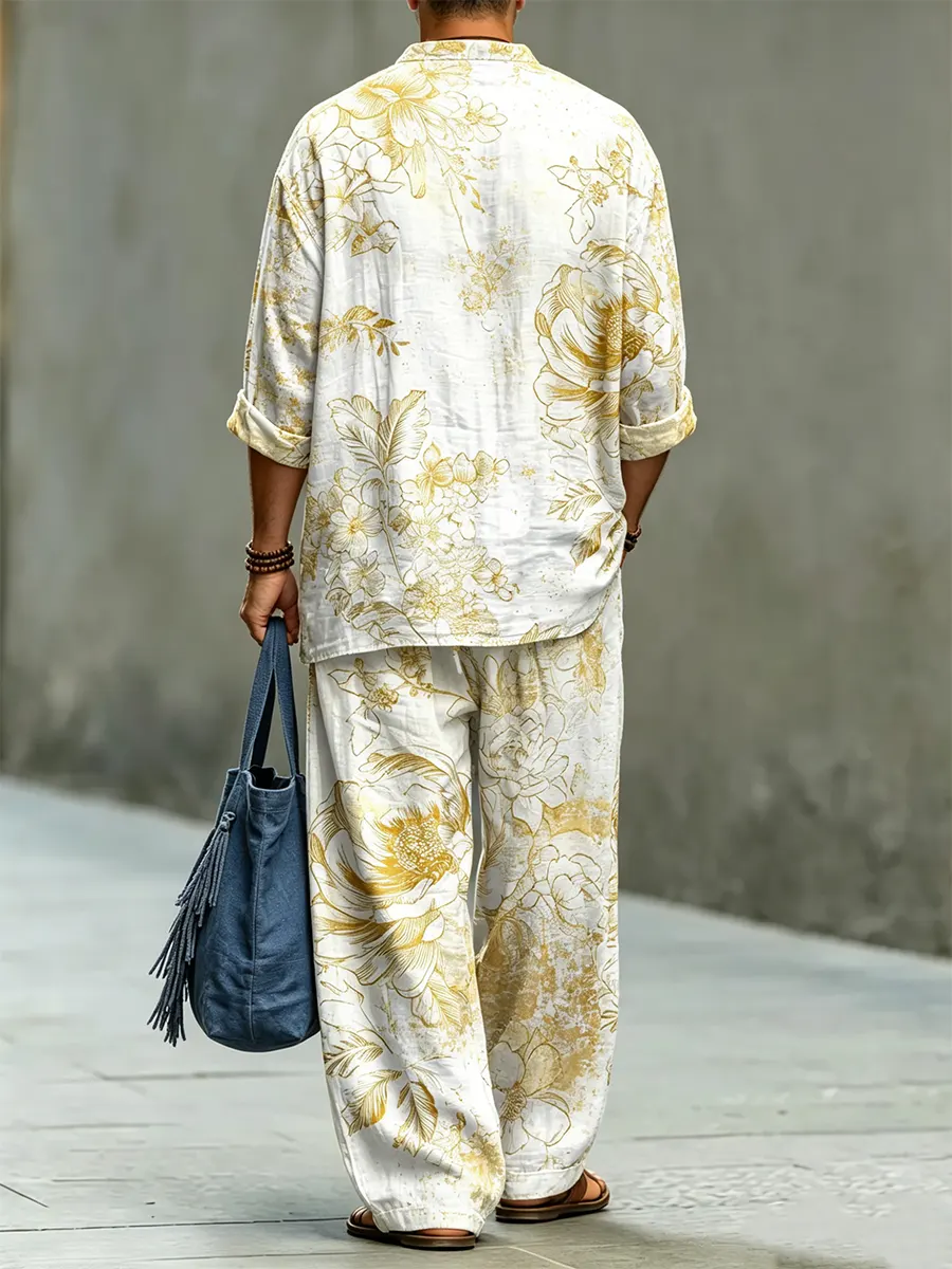 para hombre Abstract florals Print de algodón camisa Set