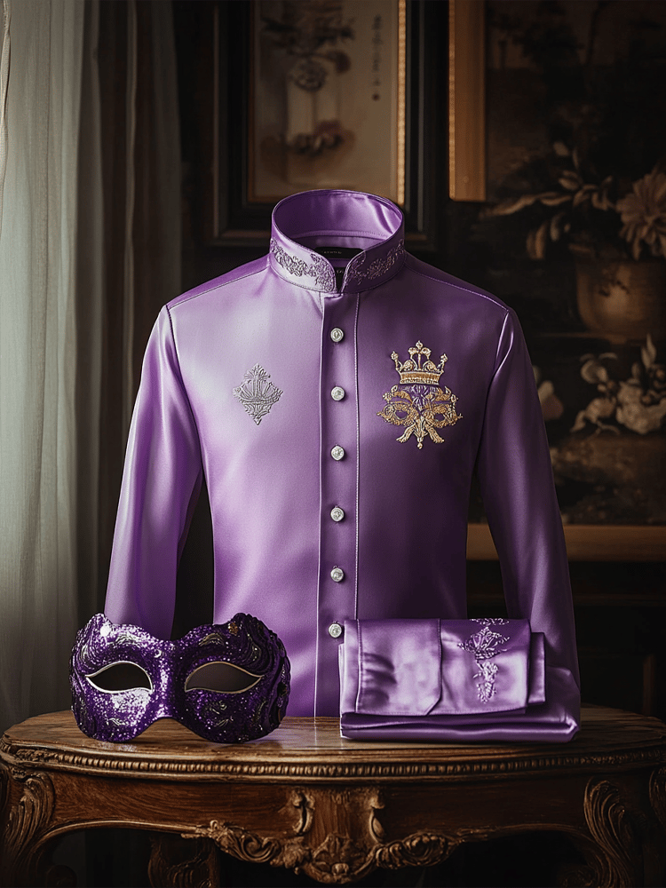 Camisa purple stand cuello carnival theme de lujo seda de manga larga (excluding accessories) para hombre