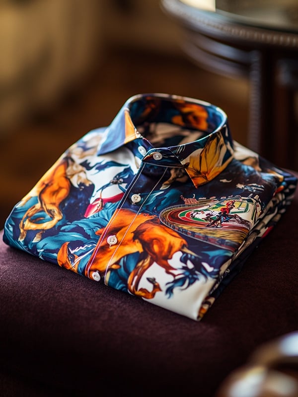 Camisa Western Equestrian estampado de manga larga para hombre