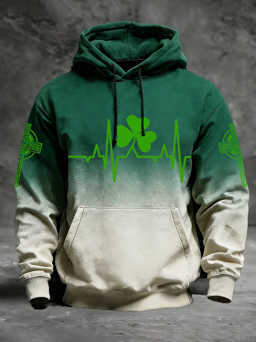 Sudadera vintage St. Patrick's Day Shamrock estampado con gorrasucha para hombre