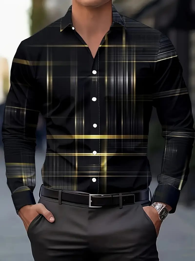Camisa Street Style ejecutivo casual estampado de manga larga para hombre