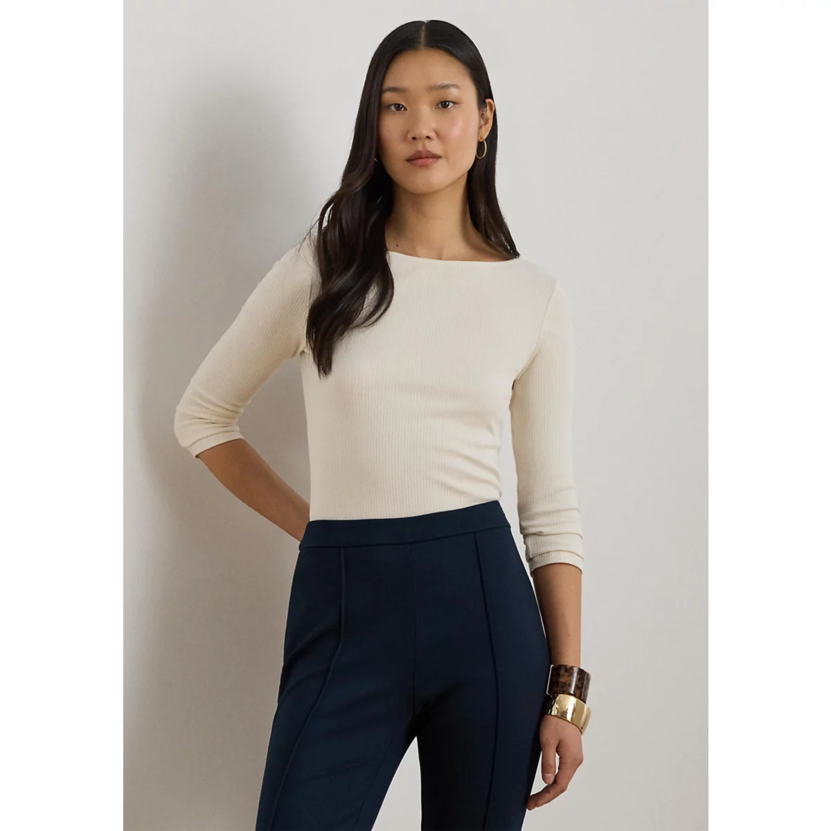 Women's Rib-Knit Cotton-Blend Boatneck T-Shirt - 3