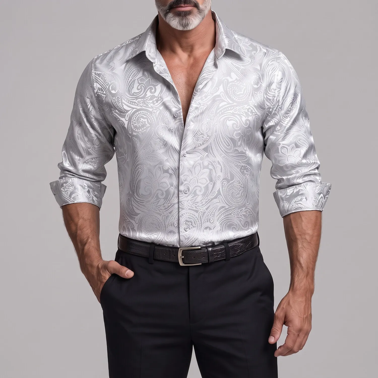 para hombre vintage Paisley floral Print Button Up de corte entallado de manga larga camisa