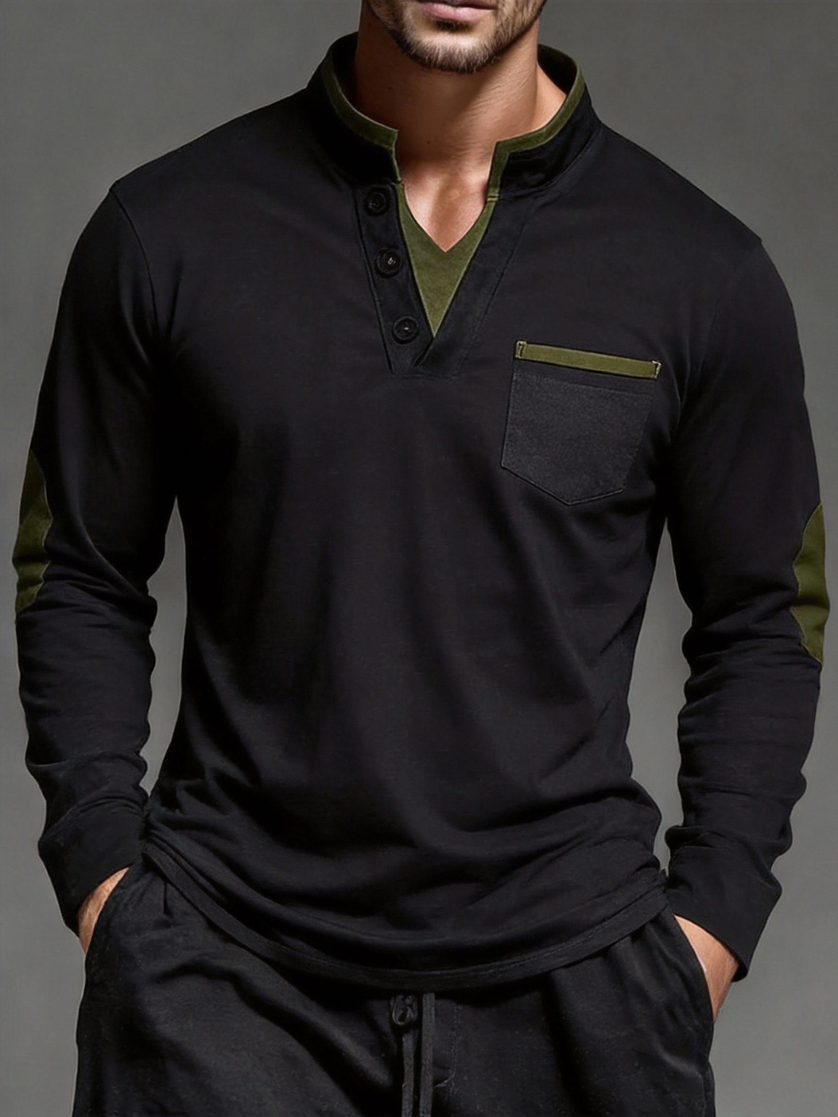 Camiseta vintage Style Patchpara trabajo de manga larga para hombre