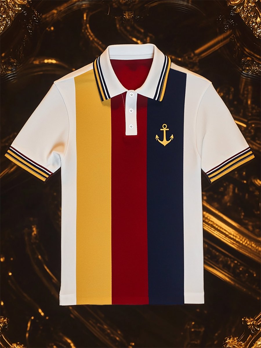 Camisa polo ejecutivo rayas Anchor Logo con botones de manga corta para hombre