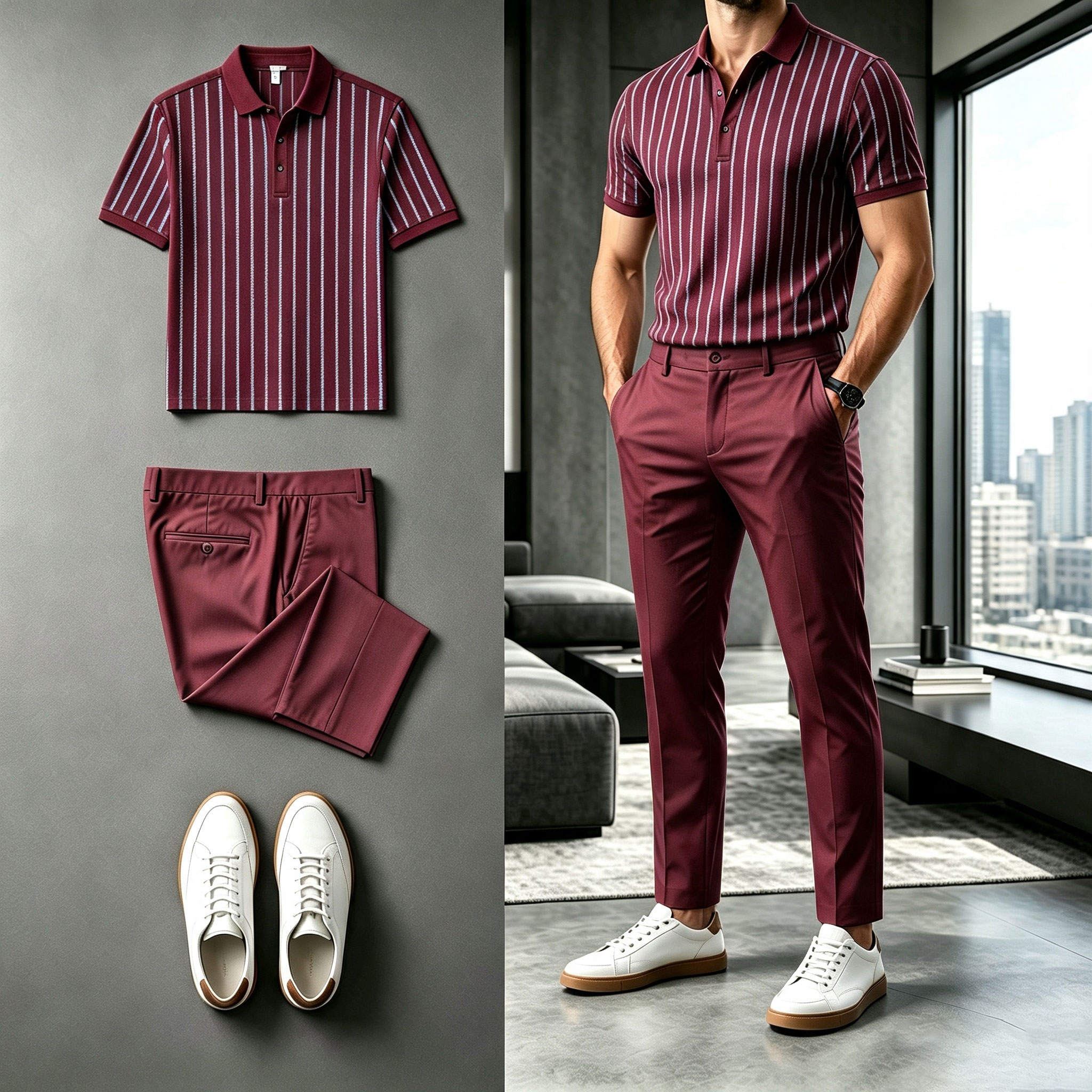 para hombre a rayas de manga corta camisa polo and pantalón Set
