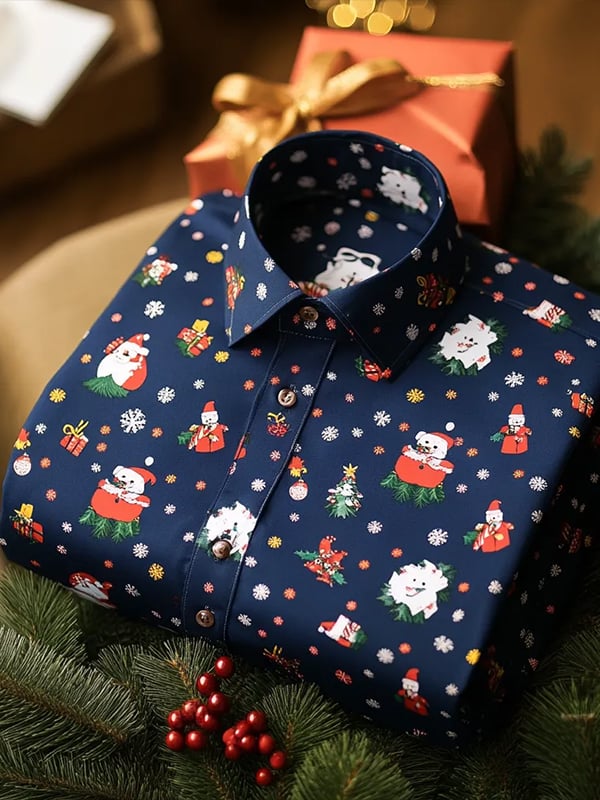 Camisa de lujo Romantic Christmas estampado de manga larga para hombre