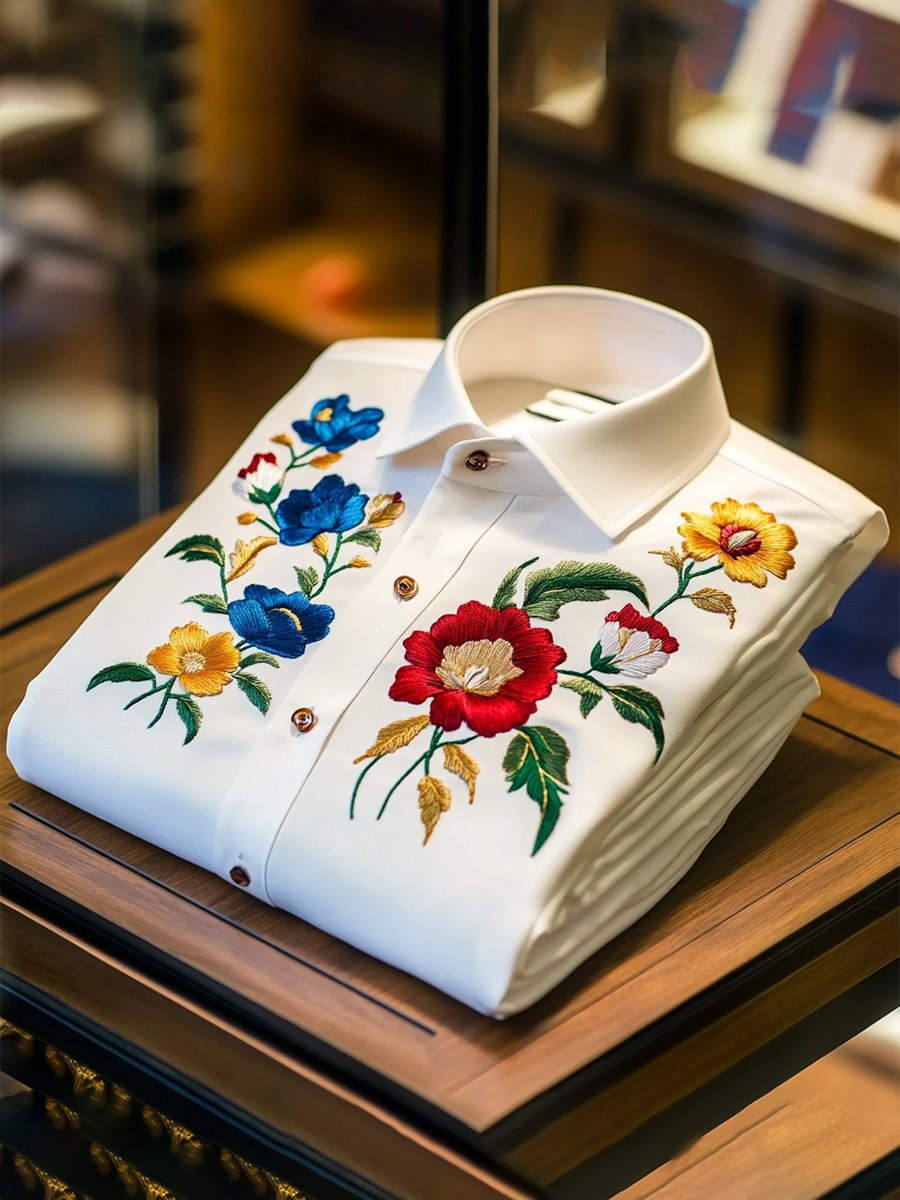 Camisa Resort floral estampado de manga larga para hombre
