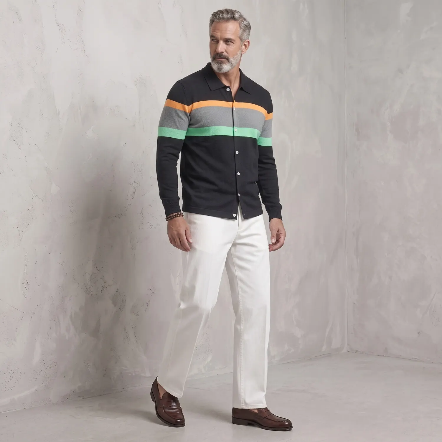 para hombre de moda Colorblock a rayas Button-Up de corte entallado de manga larga camisa